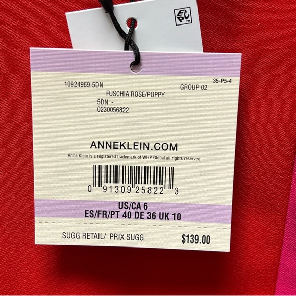 NWT Anne Klein Colorblock Red Pink Sheath Dress Size 6 Midi 3/4 Sleeve - Picture 10 of 12